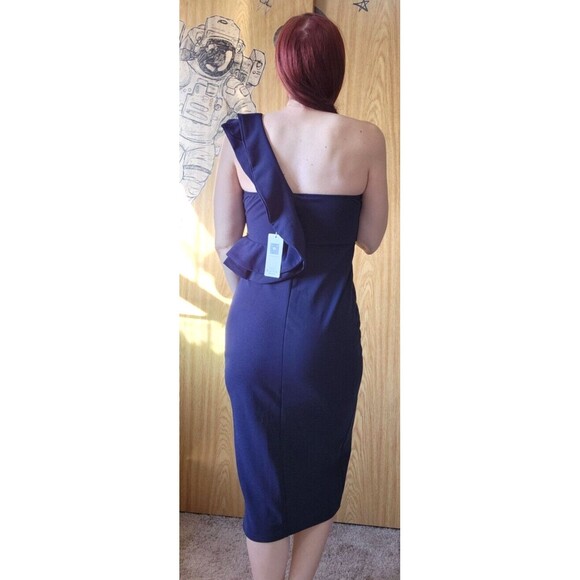 NEW Bodycon Midi Party Dress Ruffle One Shoulder Sleeveless Slit Leg Size Medium - Picture 4 of 10